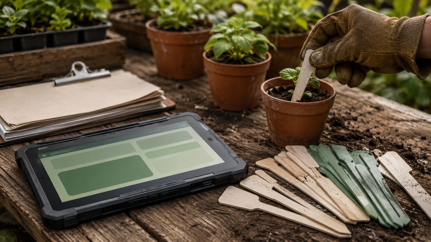 Hovenier vult op een tablet de kennisbank van een chatbot met veelgestelde tuinvragen