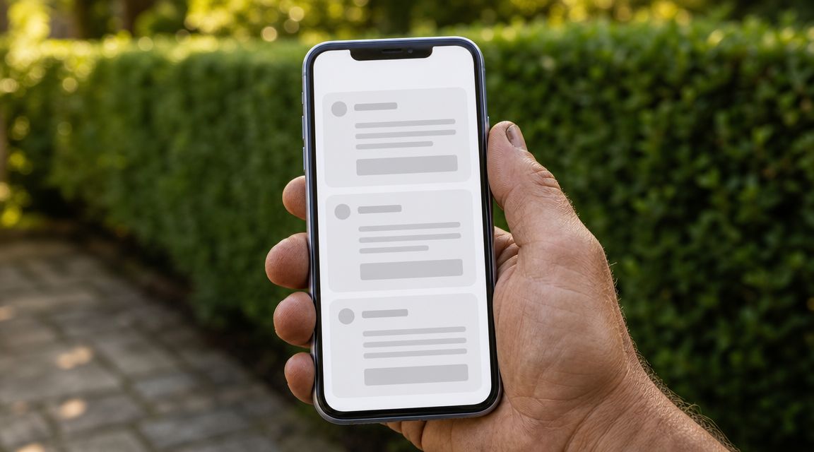Voice AI versus voicemail voor hoveniers — gesprekssamenvatting op smartphone in de tuin
