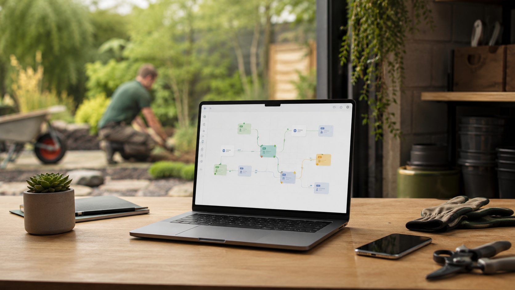 Workflow-builder canvas voor hoveniers