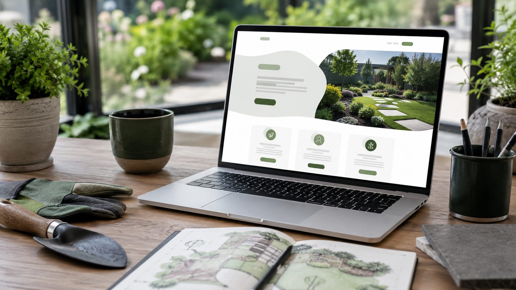 Gratis website voor hoveniers — laptop met website design
