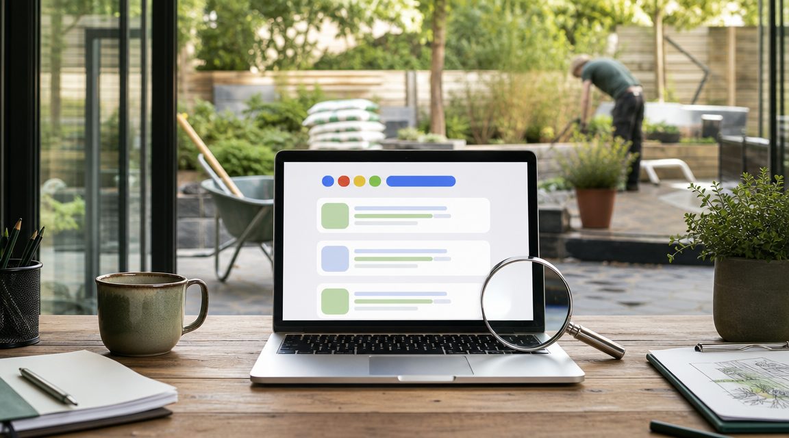 SEO voor hoveniers — Google ranking dashboard op laptop