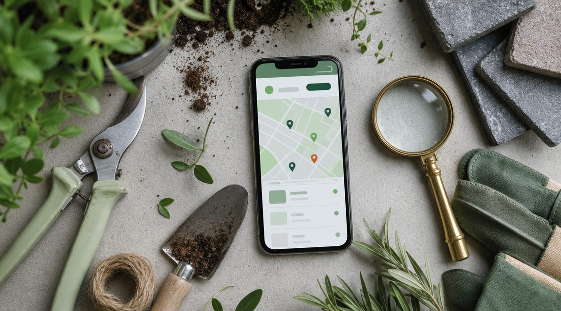 Google Maps listing voor hovenier-bedrijf op smartphone